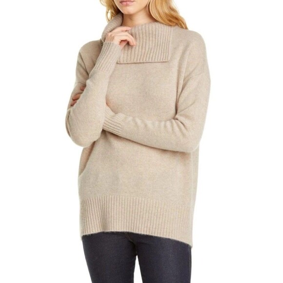 NWT Signature 100% Cashmere Sweater Beige Ribbed Collar Pullover Sz S - Picture 9 of 9